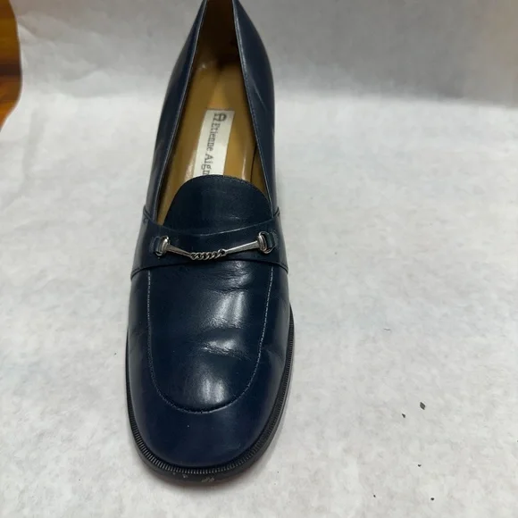 Etienne Aigner high life heels navy leather silver buckles pumps - Picture 3 of 9